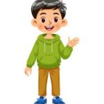 illustration cartoon of a cute boy standing and smiling in colorful and casual clothes vector